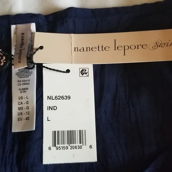 Nanette Lepore Swim Navy Blue Cotton Lace Women's Top Size L - Picture 5 of 7